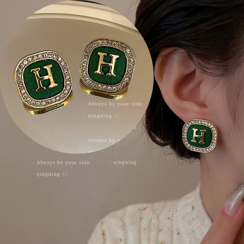 Bông Tai Mạ Bạc 925 Hình Học / Vuông In Chữ Phong Cách Hàn Quốc Thời Trang Cao Cấp Cho Nữ