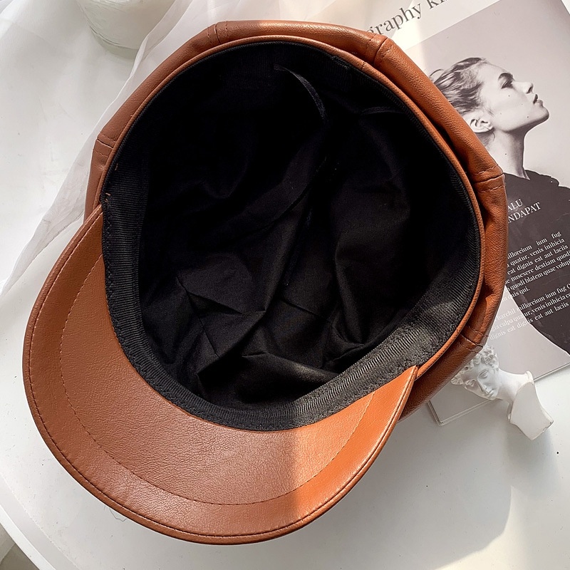 Mũ Beret Da PU Màu Trơn Phong Cách Hàn Quốc Thời Trang Cho Nữ