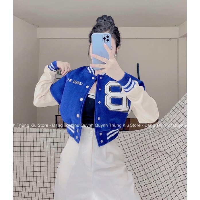 Áo khoác nỉ croptop thêu chữ - Bomber croptop thêu chữ B