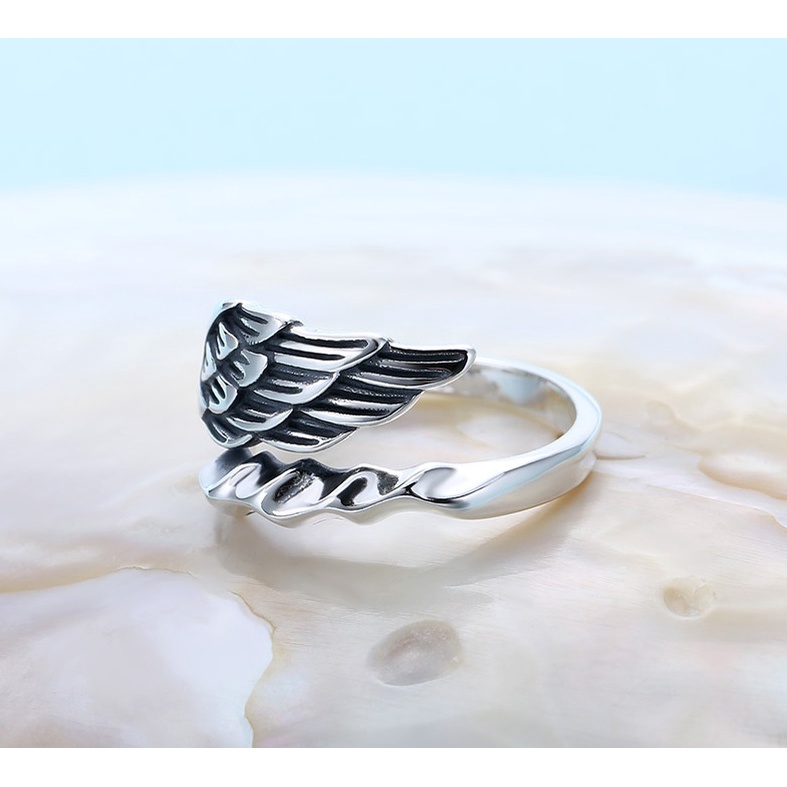 Nhẫn Nam Angel Phong Cách Cá Tính Punstore Màu Bạc Đẹp Cao Cấp - Nhân Nam Họa tiết Cánh Titan - Nhẫn Angel