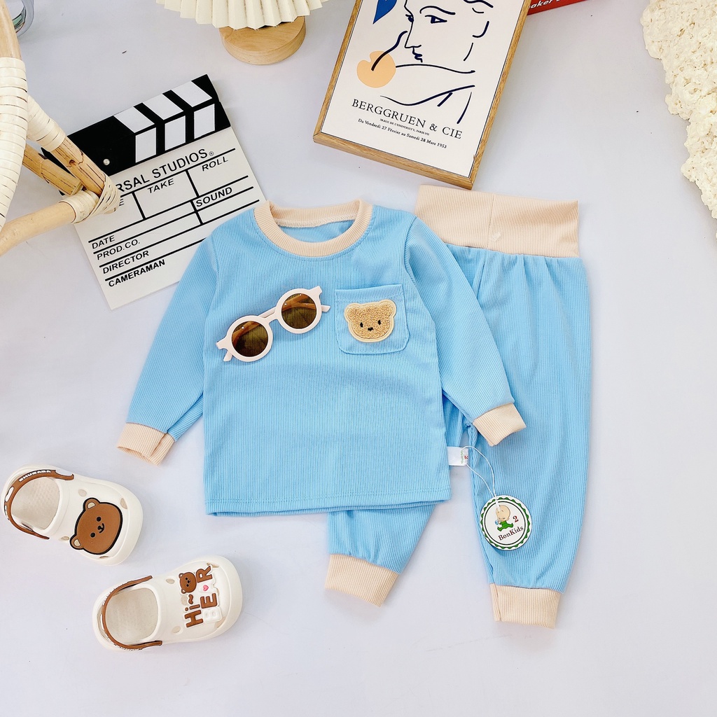 Bộ dài tay thu đông VẢI LEN TĂM cao cấp cho bé trai bé gái sơ sinh 5-15kg, nhiều màu lựa chọn