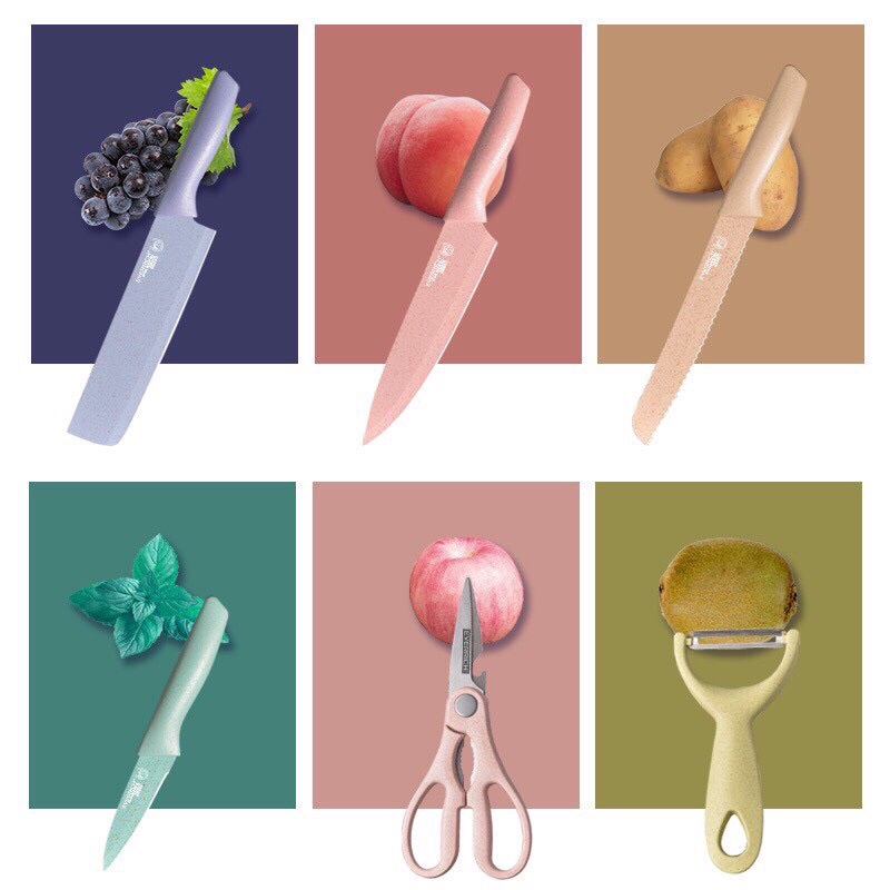 Bộ dao 6 món cao cấp có hộp đựng - Nhiều màu sắc - Chống gỉ thông thường - Bộ dao lúa mạch kháng khuẩn