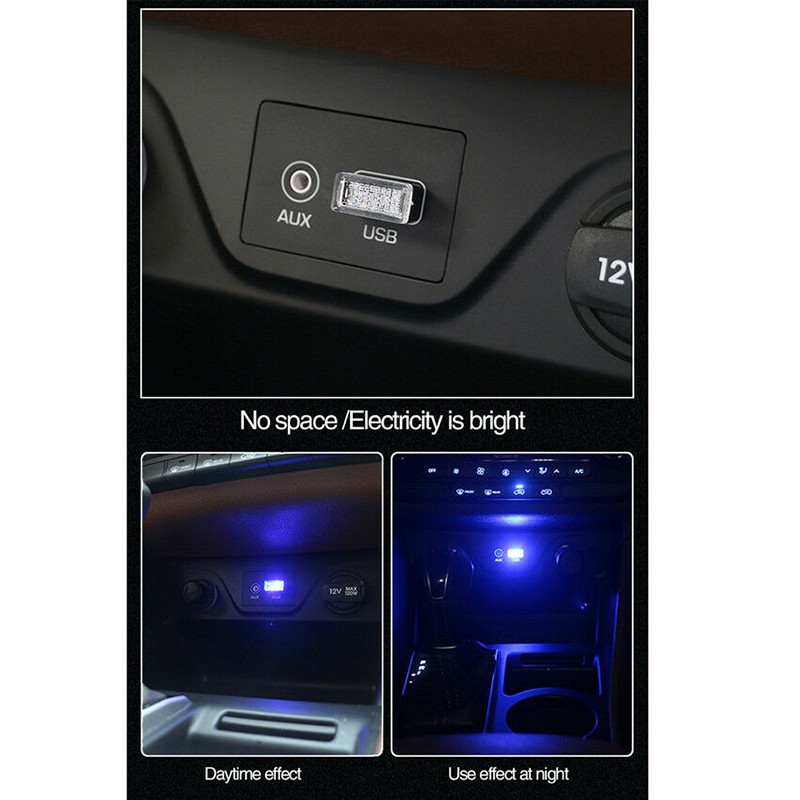 Đèn LED USB kích thước nhỏ màu neon gắn bên trong nội thất xe hơi