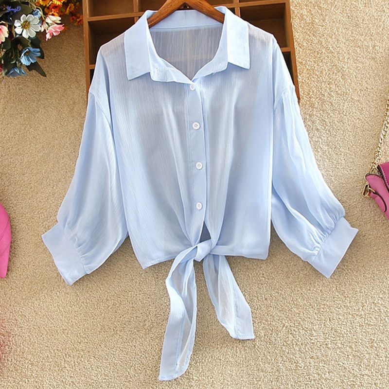 Áo Sơ Mi Chiffon Mỏng Dáng Rộng Cột Dây Phía Trước Thời Trang Mùa Hè Cho Nữ