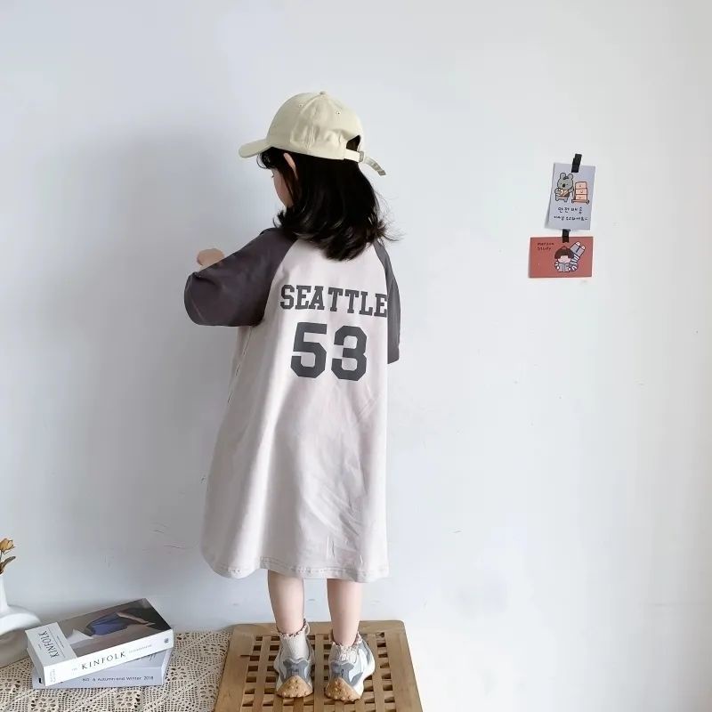 Đầm Thun Cotton Dáng Dài In Chữ Phong Cách Nhật Bản Thời Trang Mùa Hè Cho Bé Gái