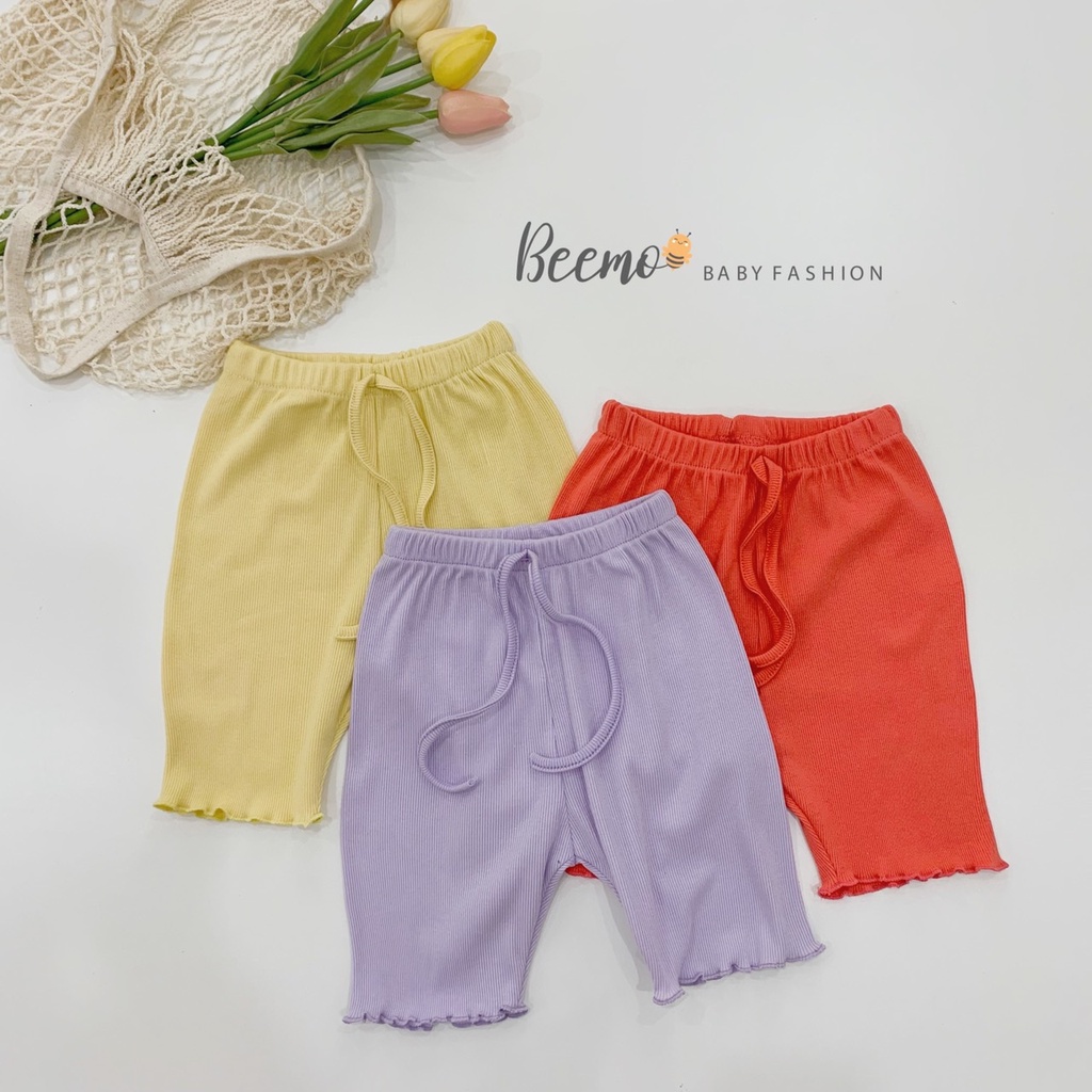 Bộ Cộc Thun Tăm Bé Gái Beemo Thêu Ngực Xoăn Biên Mềm Mại Màu Trơn Cực Sang