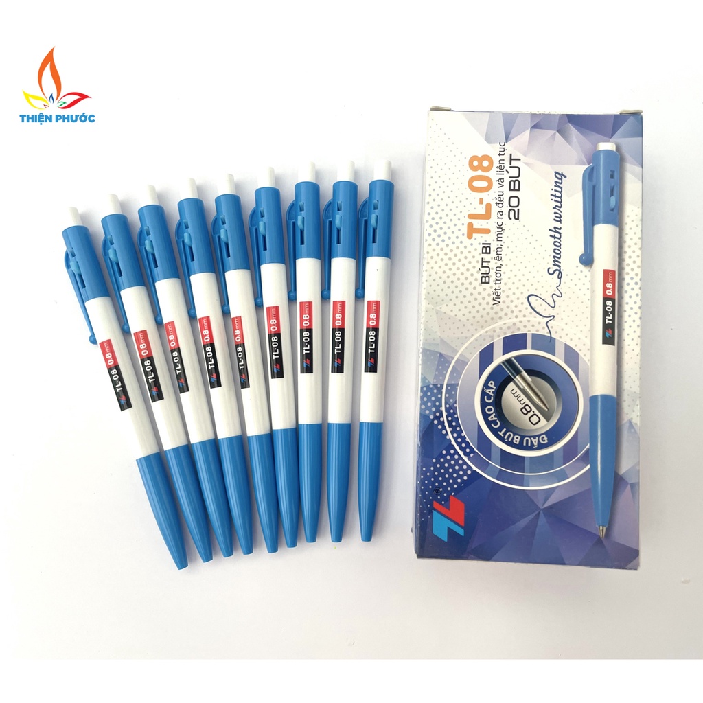 Bút bi thiên long xanh TL08, đầu bút 0.8mm cho nét bút đậm đẹp SUKADO BB08