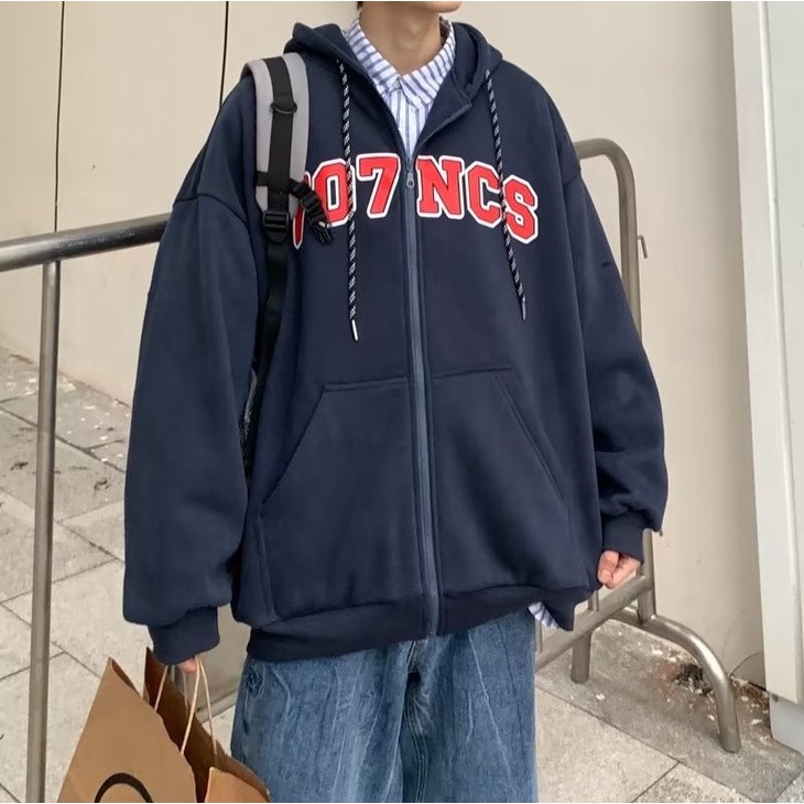 Áo Khoác hoodie Dáng Rộng Kiểu retro Mỹ Cá Tính Cho Nam