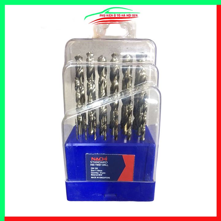 Bộ 19 mũi khoan inox Nachi Singapore đường kính 1-10mm sắn bén