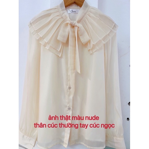 Áo sơ mi kiểu cổ bèo rập ly phong cách hàn quốc chất liệu tơ mềm mịn không nhăn nhàu mặc đi làm đi chơi A35