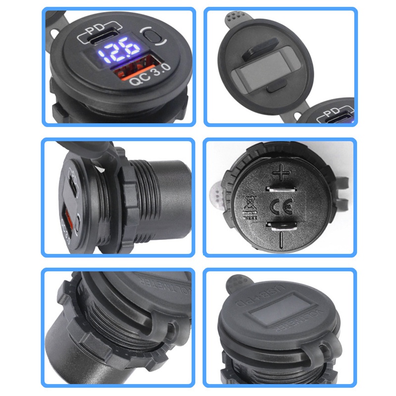 Ổ CắM usb 12v-24v 48w ChốNg NướC pd and qc3.0 + ĐèN led Cho Xe Hơi / Xe TảI / Xe Hơi