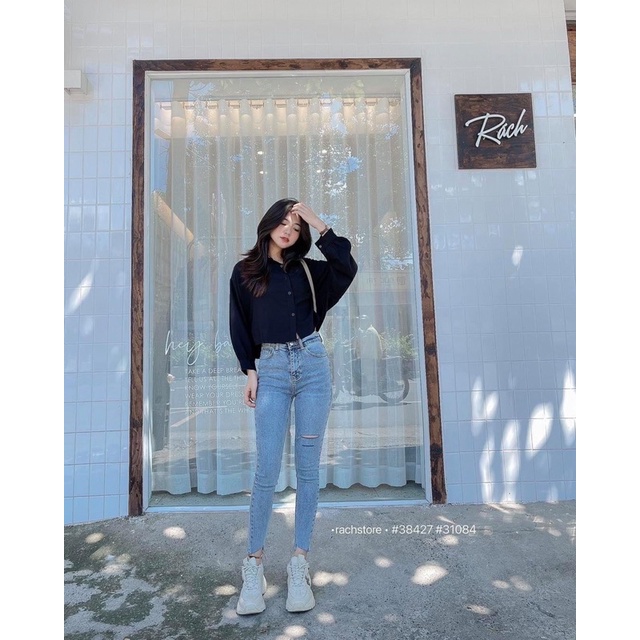 [RÁCH STORE] Quần Jean Ôm Rách 2 Đường 1779