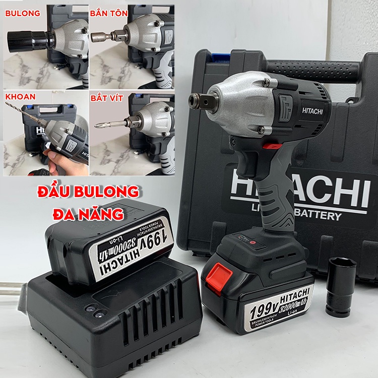 Máy Siết Bulong Pin Hitachi 199V - Máy Bắn Mở Bulong Cầm Tay, Bắn Vít, Xiết ốc - 3 chức năng