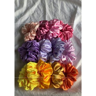 Chun buộc tóc scrunchie lụa Màu Bạc