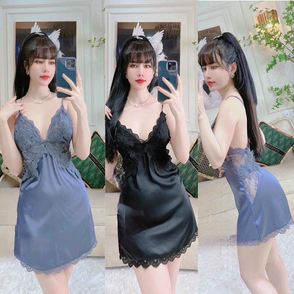 HT74 Váy ngủ sexy ren hoa ngực dáng suông kèm ĐỆM LÓT, đầm ngủ mặc nhà quyến rũ HT74