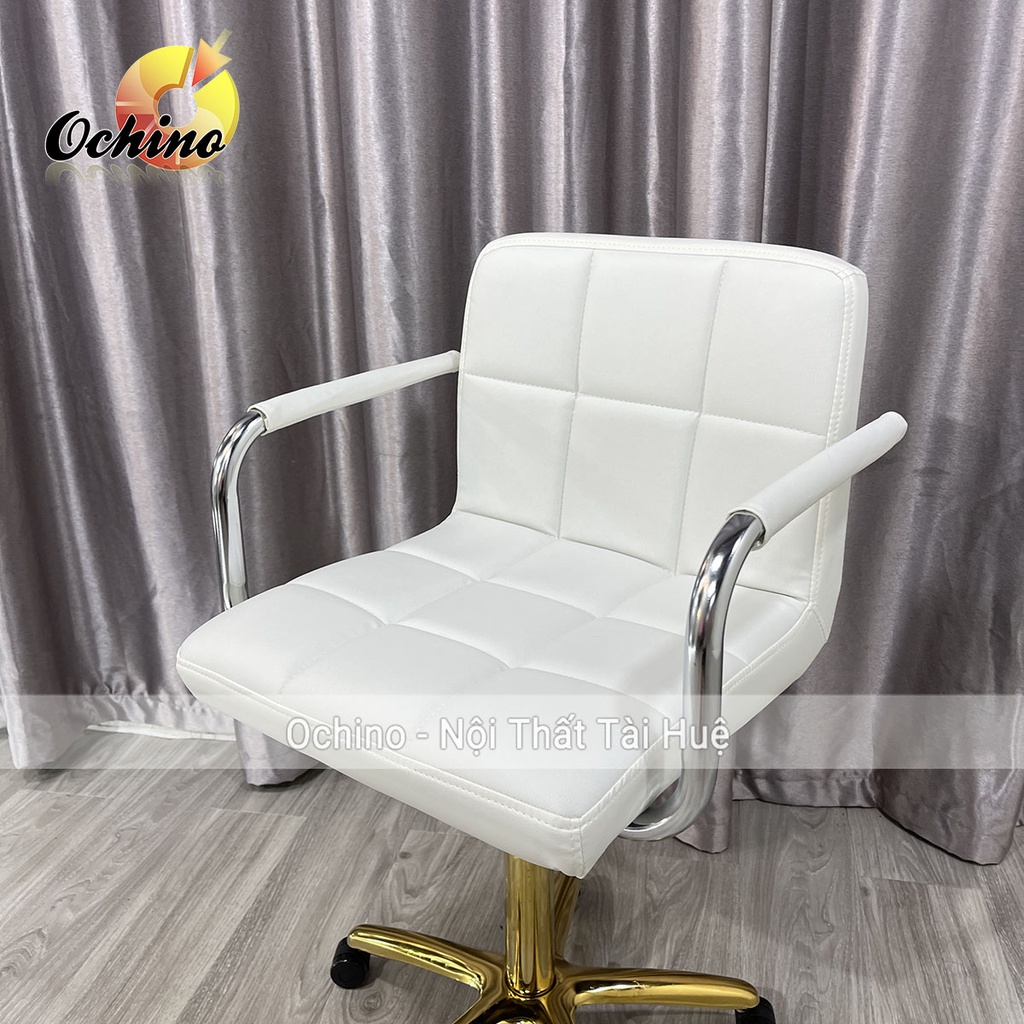 Ghế Xoay Văn Phòng, Ghế Trang Điểm Cá Nhân Mẫu Vịn Tay Inox Bọc Da Chân Vàng Sao Cao Cấp ( Có Sẵn)