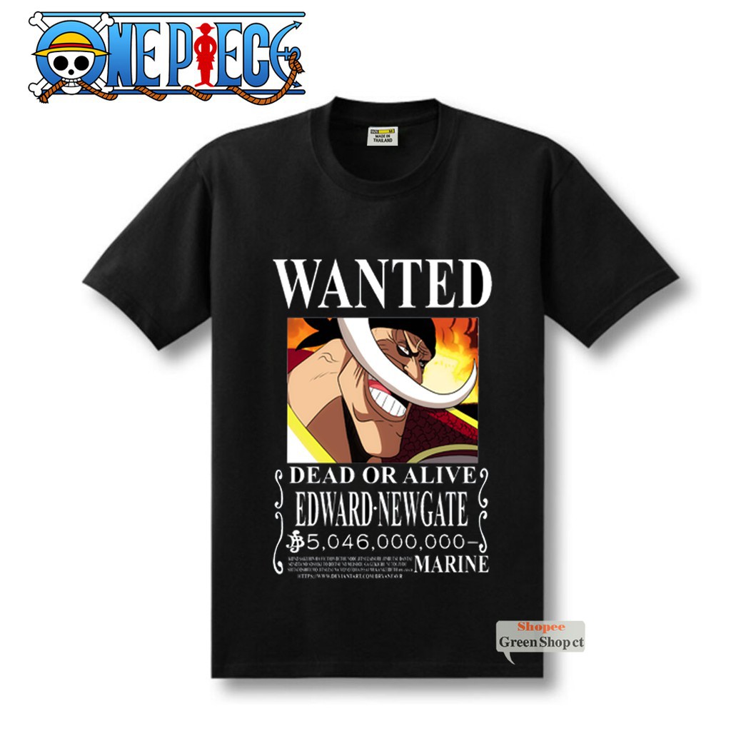 XẢ KHO - Áo Thun Đen In Hình Wanted Râu Trắng One Piece Vải Thái S092 / có size trẻ em