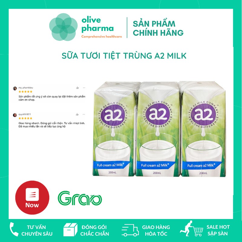 SỮA TƯƠI TIỆT TRÙNG A2 ÚC DẠNG NƯỚC 200 ML LỐC 6 HỘP DATE 2022 THƠM NGON BÉO NGẬY