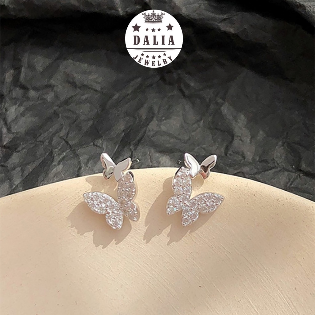 Bông tai bướm bạc thật 925 DaLiA Jewelry khuyên tai bạc nạm đá sáng lấp lánh