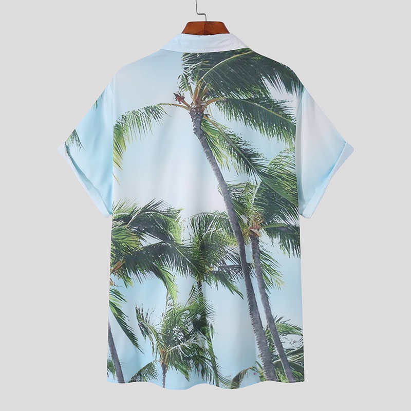 INCERUN Áo Sơ Mi Tay Ngắn Có Cổ In Họa Tiết Thời Trang Đi Biển Cho Nam