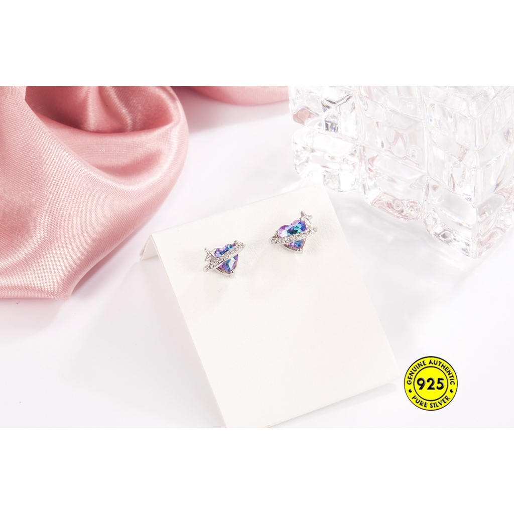 Khuyên Tai Hình Trái Tim Đính Đá Phong Cách Hàn Quốc