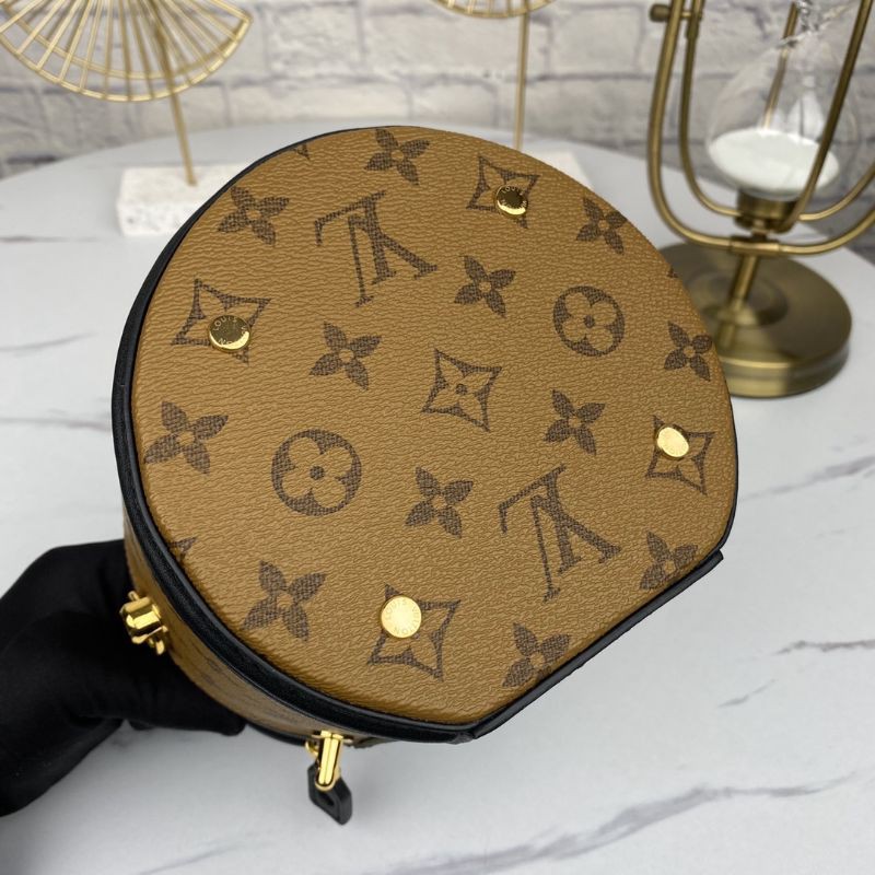 túi xách đeo chéo nữ da thật dáng hộp tròn họa tiết monogram reverse LV