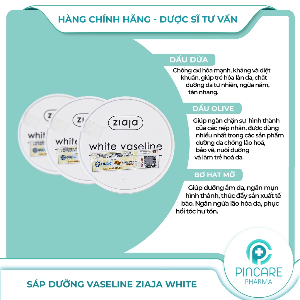 Sáp dưỡng ẩm Vaseline tái tạo da - Ziaja White Vaseline 30ml - Hàng chính hãng - Nhà thuốc PinCare