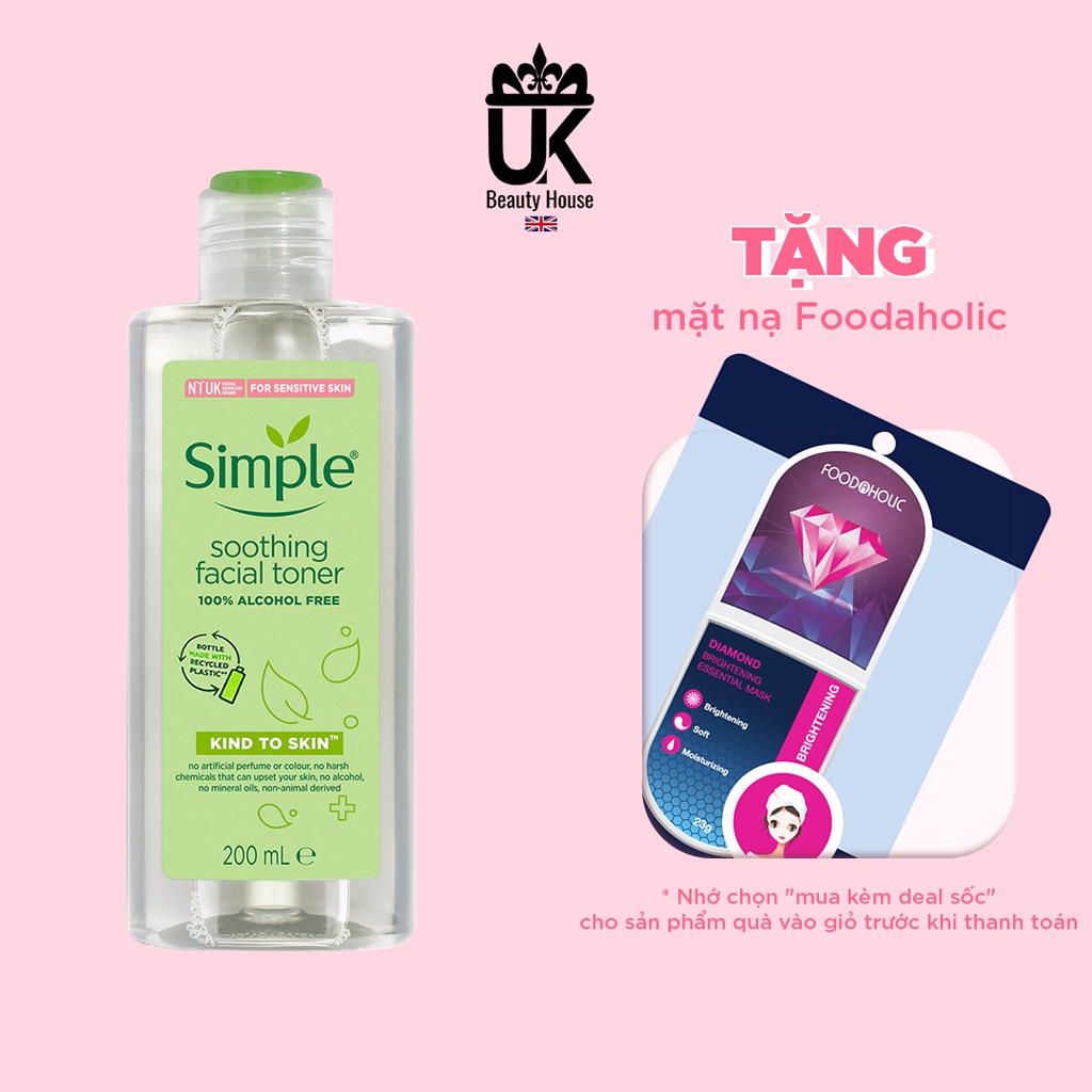 Nước Hoa Hồng Soothing Facial Toner Simple cân bằng ẩm cho da 200ml