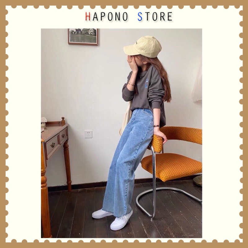 Quần jean bò ống suông rộng nữ đẹp lưng cao vải dày đẹp cao cấp Hot 2022 - HAPONO-J018