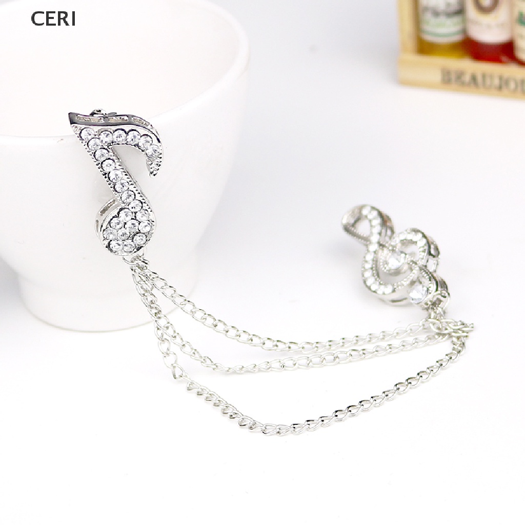Ghim cài áo nốt nhạc dây xích tua rua pha lê unisex