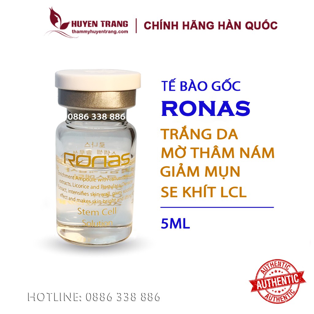 Tế Bào Gốc Hàn Quốc RONAS, serum chăm sóc da, trắng da, se khít, mờ thâm, nám, căng bóng, trẻ hóa da (Tặng nút chiết)