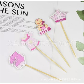 Set 4 que cắm em bé BABY hồng - Phụ kiện trang trí bánh sinh nhật