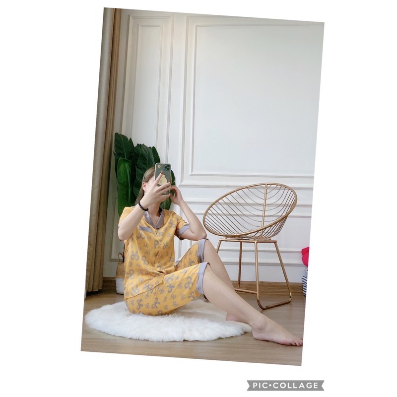 Bộ ngủ lụa nơ quần ngố
