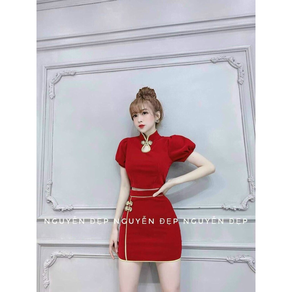 SÉT VÁY VIỀN VÀ ÁO CỔ TÀU TAY NGẮN XINH XẮN THỜI TRANG THIẾT KẾ VESTA XX65
