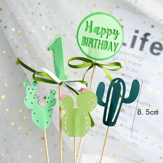 Phụ kiện trang trí bánh sinh nhật_Set que HPBD xương rồng + số 1