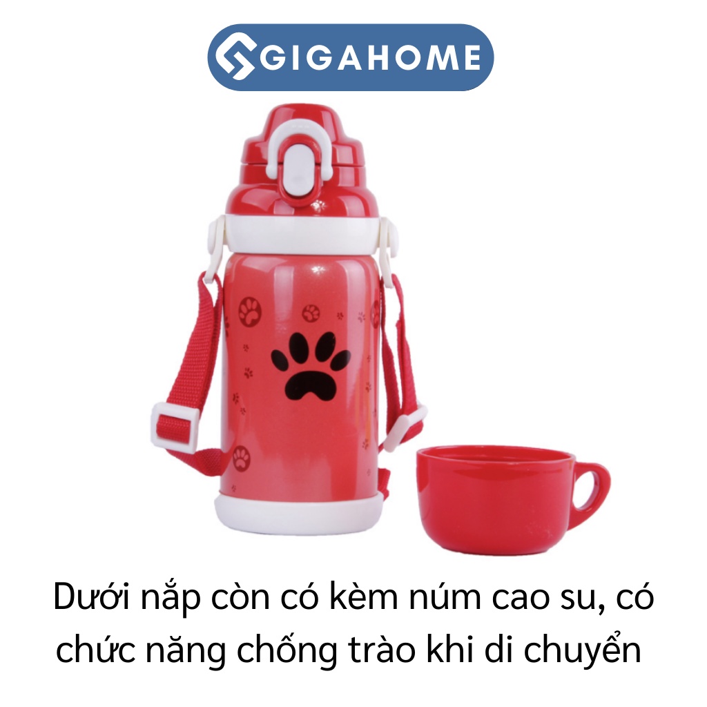 Bình Nước Giữ Nhiệt Nóng Lạnh Cho Bé Kèm Cốc Và Dây Đeo Tiện Lợi GIGAHOME 600ml 8032