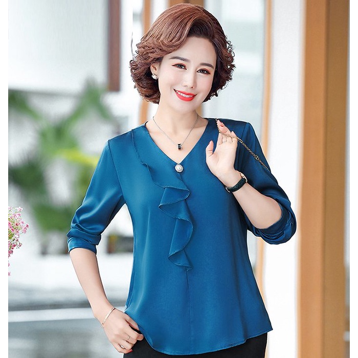 ĐẸP - Áo Kiểu Trung Niên Giấu Bụng Bigsize Dạng Áo Kiểu Quý Bà Kèm Phụ Kiện - Thời Trang U50-60 Cho Người Mập 3A23 3A05