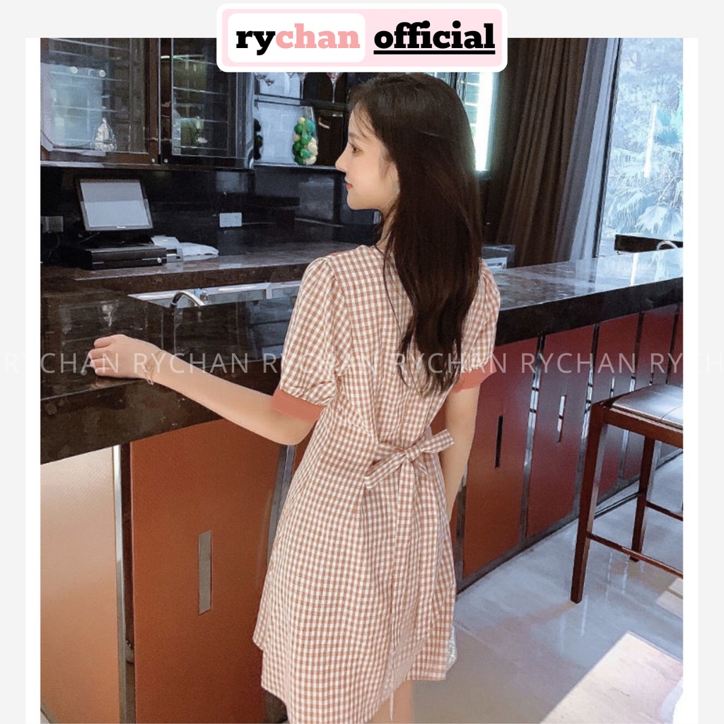 Đầm Xòe Sơ Mi Cổ Sen Phối Màu Buộc Eo - DX913