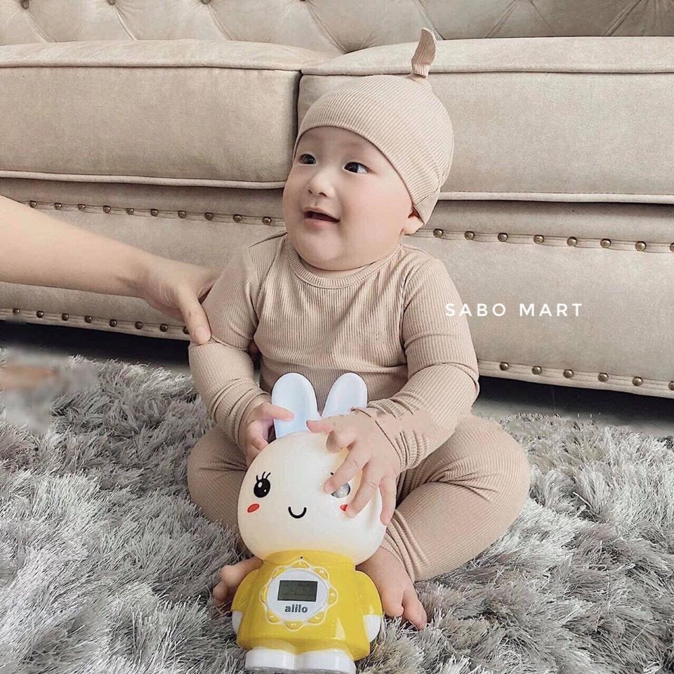 Bộ Thu Đông Dài Tay Thun Gân Tăm Kèm Mũ Củ Tỏi Siêu Cute Cho Bé Trai Bé Gái