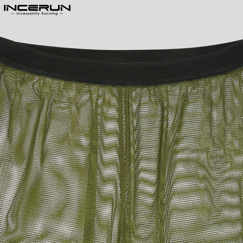 Set đồ thời trang INCERUN gồm áo croptop dài tay có mũ trùm đầu + quần short dạng lưới trong suốt cho nam