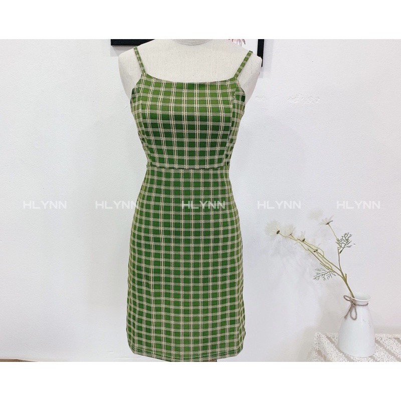 Đầm kẻ caro xanh hai dây [CAO CẤP] | BigBuy360 - bigbuy360.vn