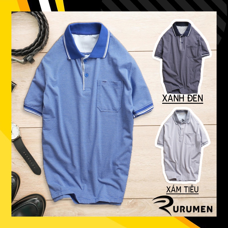 Áo Thun Polo Sọc Ngang Nam Có Túi Trung Niên Rayman RURUMEN Áo Phông Cotton Hàng VNXK - AS024