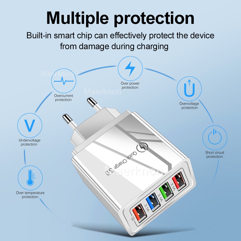 Củ Sạc Nhanh 4 Cổng USB 3.0 Cho Huawei iPhone 12 xiaomi Tablet