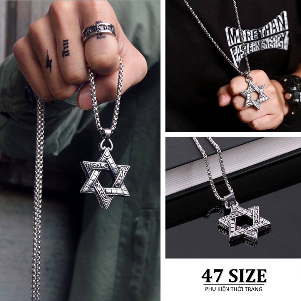 Dây chuyền nam nữ mạ bạc sáng bóng hình mặt ngôi sao, phong cách thời trang cá tính