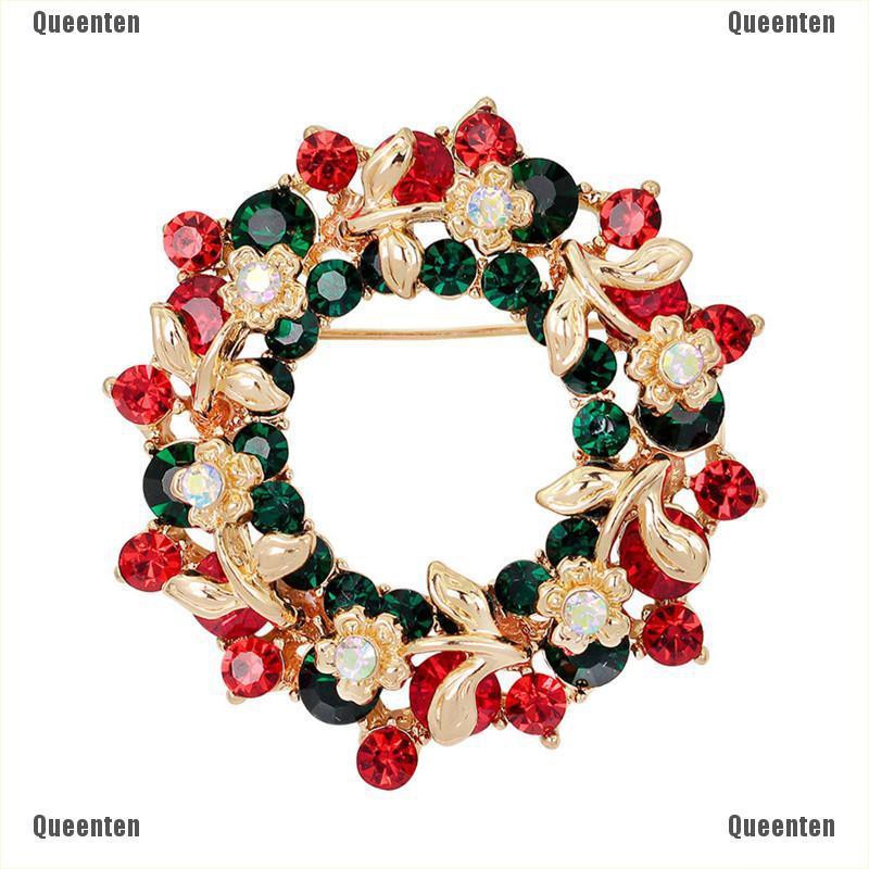 ★Queen★Hot Crystal Jewelry Round Garland Christmas Brooch Pin Party Gifts Santa Claus