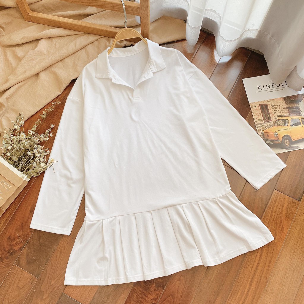 SET ĐẦM POLO TRẮNG PHỐI CHÂN XẾP LI + ÁO GILE GÂN NAVY VIỀN | BigBuy360 - bigbuy360.vn