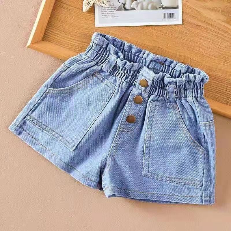 Quần Short Denim Lưng Cao Dáng Rộng Thời Trang Mới 2022 Cho Bé Gái