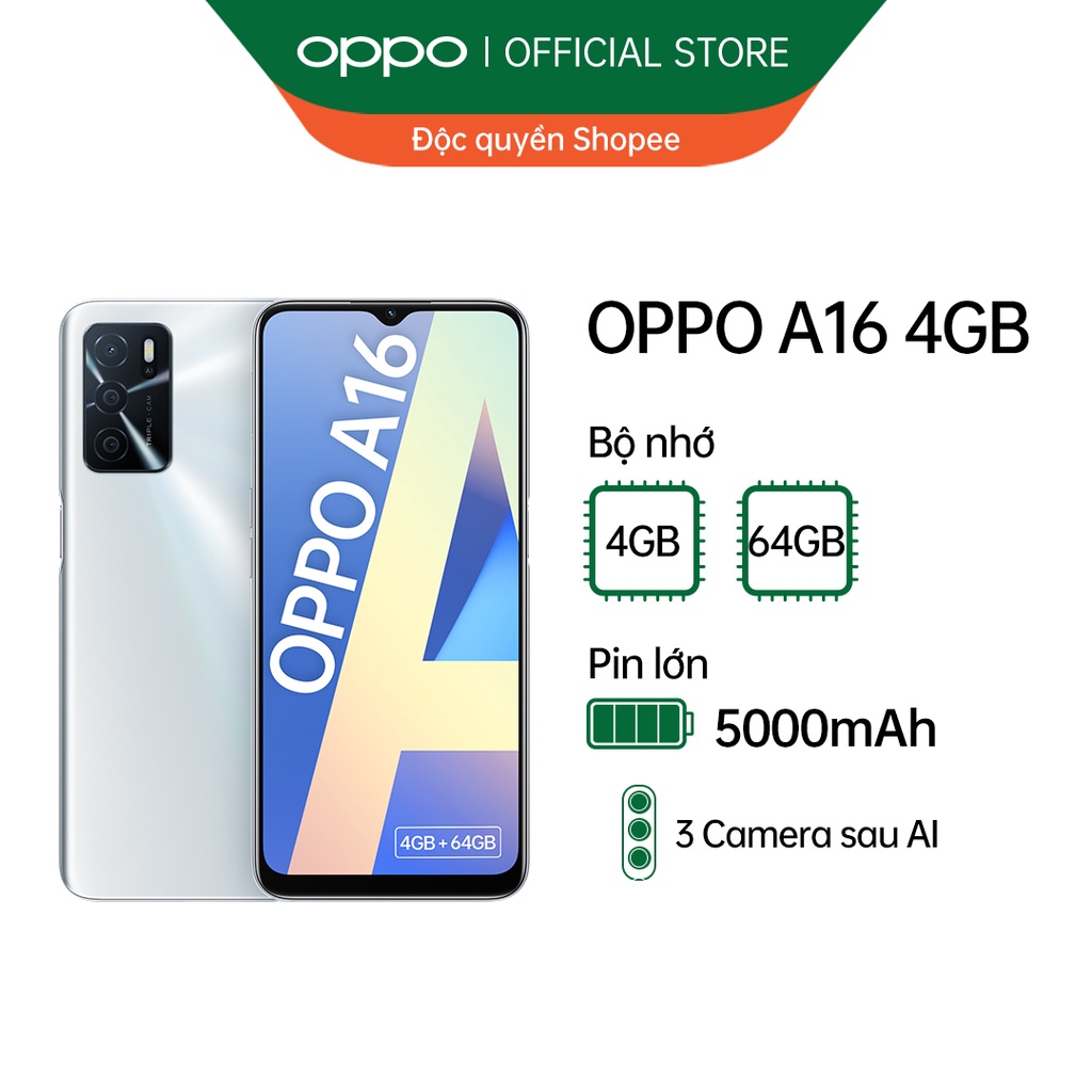 Độc quyền Shopee - Điện thoại OPPO A16 4GB - Hàng chính hãng