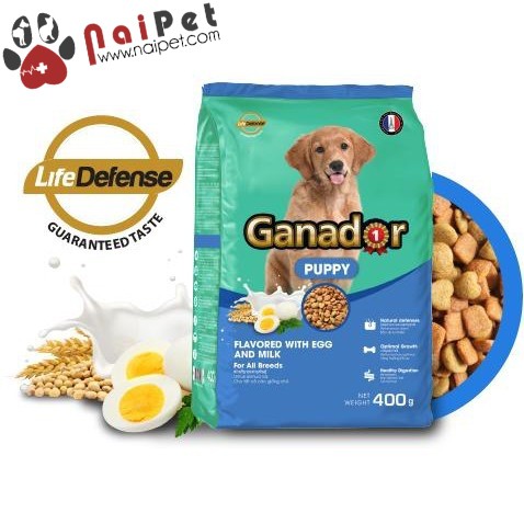 Thức Ăn Hạt Cho Chó Con Mọi Giống Chó Vị Trứng Và Sữa Ganador Puppy Gói 400g