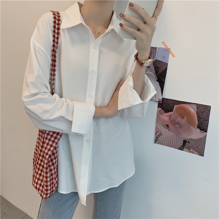 Áo sơ mi trơn nữ Công sở Dài tay Form rộng Ulzzang Hàn Quốc Áo sơ mi nữ Tay dài Thời trang